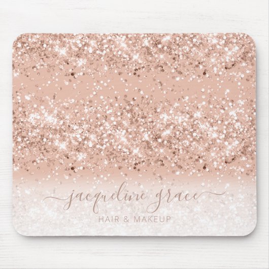 Trendy Glitzer Blush Pink Rose Gold Makeup Haar Mousepad (Vorne)