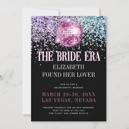 Trendy Glitzer Disco Bridge Junggeselinnen-Abschie Einladung (Vorderseite)