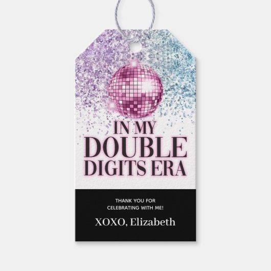 Trendy Glitzer Disco Double Digits Era Paper Geschenkanhänger (Vorderseite)