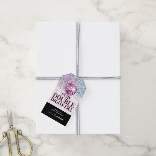 Trendy Glitzer Disco Double Digits Era Paper Geschenkanhänger (Mit Garn)