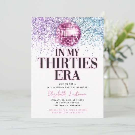 Trendy Glitzer Disco Dreißiger Jahre Era 30. Gebur Einladung (Stehend Vorderseite)