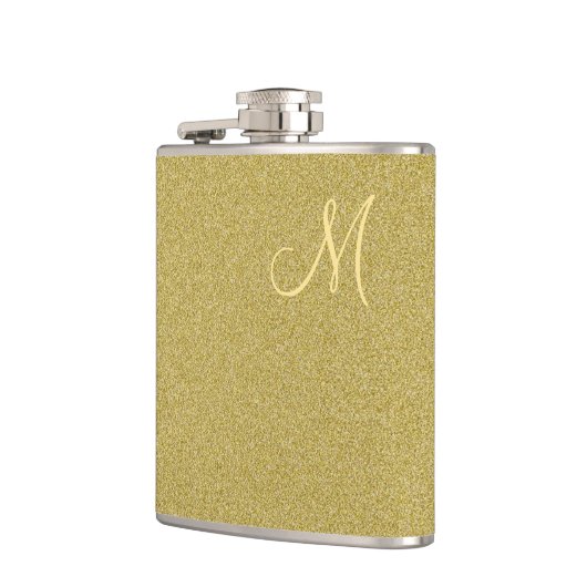 Trendy Glitzer-Gold mit Monogramm Flachmann (Links)
