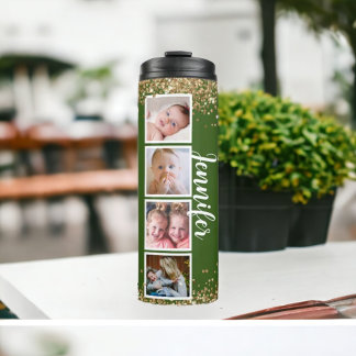 Trendy Glitzer grünes Foto Name Thermal Tumbler Thermosbecher
