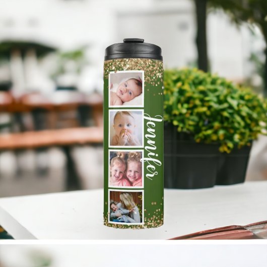 Trendy Glitzer grünes Foto Name Thermal Tumbler Thermosbecher