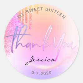 Trendy Glitzer Holographic Tropfens Vielen Dank Runder Aufkleber