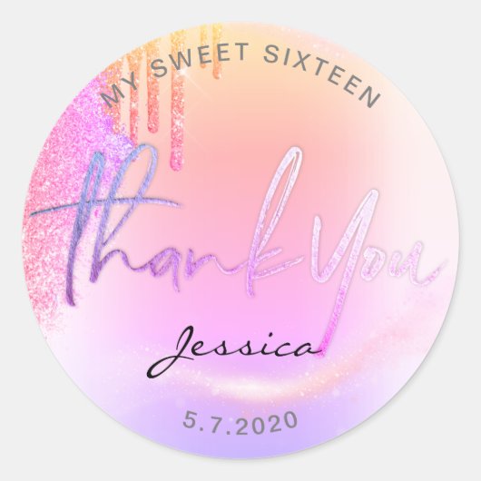 Trendy Glitzer Holographic Tropfens Vielen Dank Runder Aufkleber (Vorderseite)