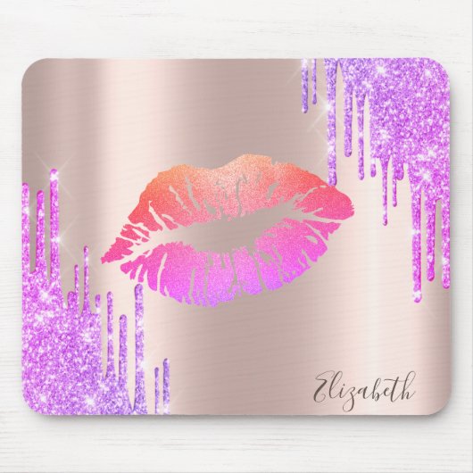 Trendy Glitzer Lips Rose Gold Glitzer Tropfen Mousepad (Vorne)