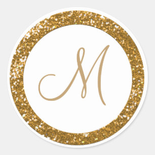 Trendy Glitzer-Monogramm-Aufkleber: Gold Runder Aufkleber