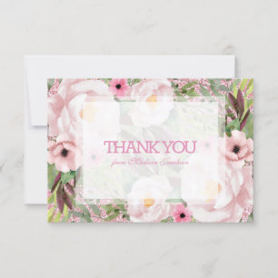 Trendy Glitzer Pink Floral Sweet 16 Danke Karte