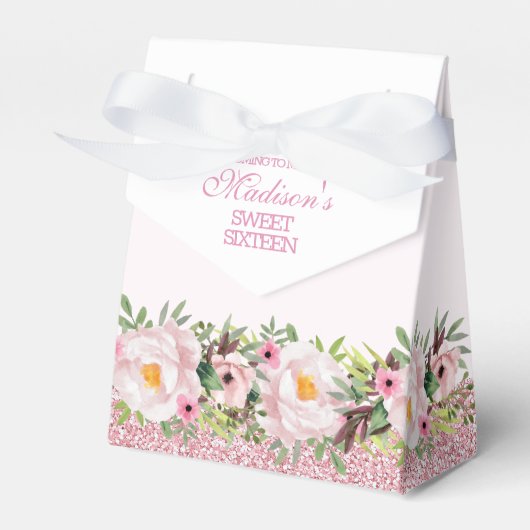 Trendy Glitzer Pink Floral Sweet 16 Geschenkschachtel (Vorderseite)