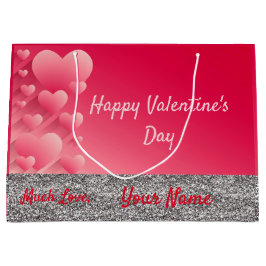 Trendy Glitzer Pink Hearts Valentine Name Geschenk Große Geschenktüte