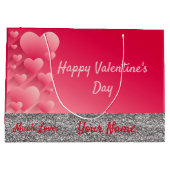 Trendy Glitzer Pink Hearts Valentine Name Geschenk Große Geschenktüte (Rückseite)