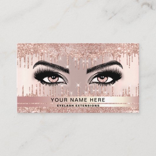 Trendy Glitzer Rose Gold Tropfen Lashes Visitenkarte (Vorderseite)