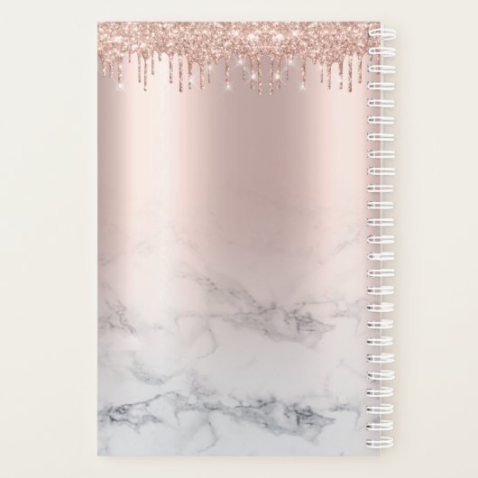 Trendy Glitzer Rose Gold Tropfen Marmorskript Planer (Rückseite)