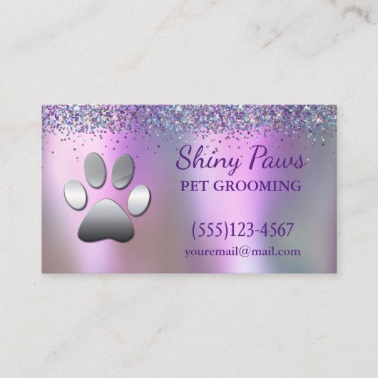 Trendy Glitzer Shimmer Dog Paw Grooming Service Visitenkarte (Vorderseite)