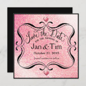 Trendy Glitzer Shimmer Save the Date | rosa Schwar (Vorne/Hinten)