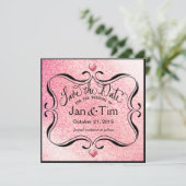 Trendy Glitzer Shimmer Save the Date | rosa Schwar (Stehend Vorderseite)
