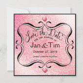 Trendy Glitzer Shimmer Save the Date | rosa Schwar (Vorderseite)
