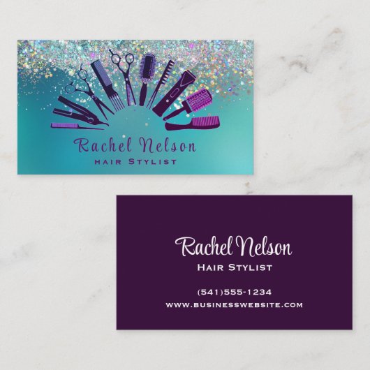 Trendy Glitzer Sparkle Friseur Salon Visitenkarte (Vorne/Hinten)