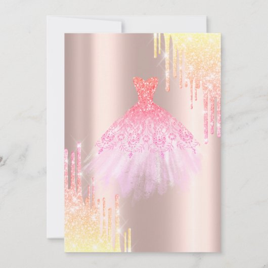 Trendy Glitzer Tropfen, Dress Rose Gold Sweet 16 Einladung (Rückseite)