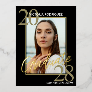 Trendy Gold Black Abschluss Ankündigung Postcard