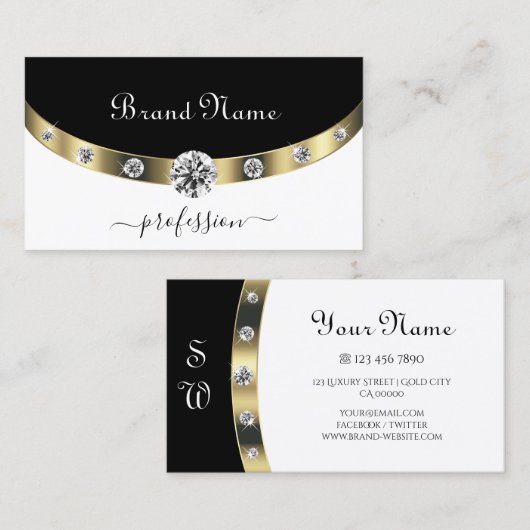 Trendy Gold Black and White Initiations and Diamon Visitenkarte (Vorne/Hinten)