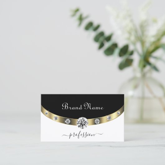 Trendy Gold Black and White Initiations and Diamon Visitenkarte (Stehend Vorderseite)