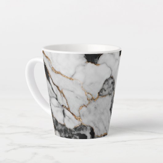 Trendy Gold Black and White Marmor Milchtasse (Linke Ecke)