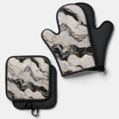 Trendy Gold Black and White Marmor Ofenhandschuh & Topflappen-Set (Vorderseite/Rückseite)