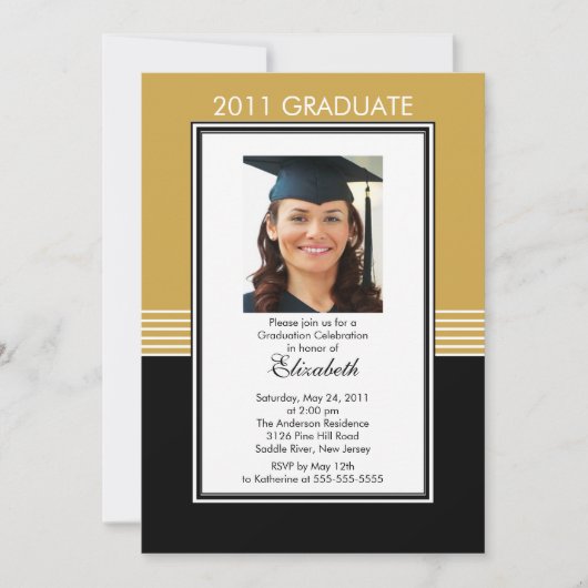 Trendy Gold & Black Foto Abschluss Einladung (Vorderseite)