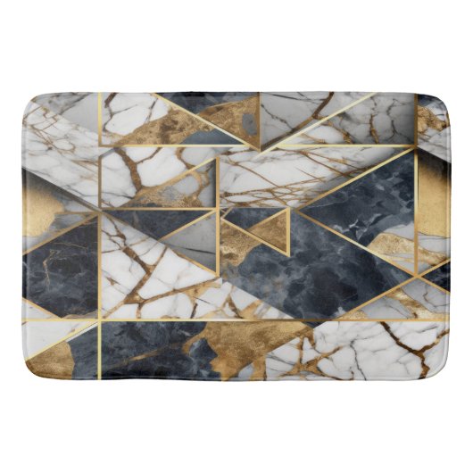 Trendy Gold Black Geometric Marmormuster Badematte (Vorderseite)