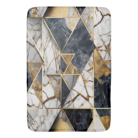 Trendy Gold Black Geometric Marmormuster Badematte (Vorderseite Vertikal)