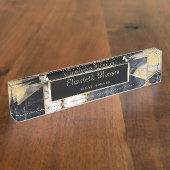 Trendy Gold Black Geometric Marmormuster Namensplakette (Seite)