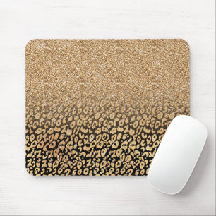 Trendy Gold & Black Glitzer Ombre Leopard Print Mousepad
