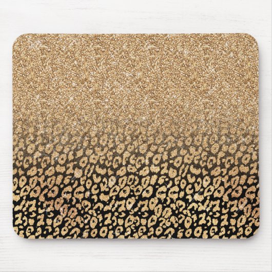 Trendy Gold & Black Glitzer Ombre Leopard Print Mousepad (Vorne)