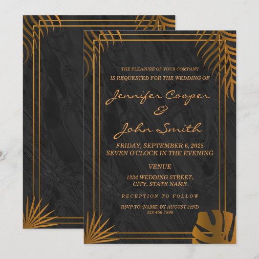 Trendy Gold Blätter und Geometric Frame Wedding Einladung (Vorne/Hinten)