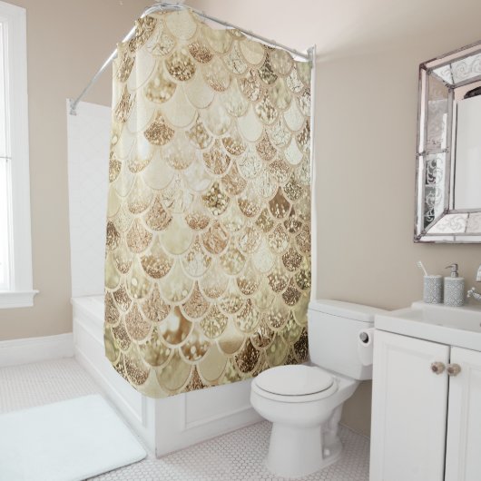 Trendy Gold Blush Ombre Glitzer Mermaid Fischskala Duschvorhang (Beispiel)