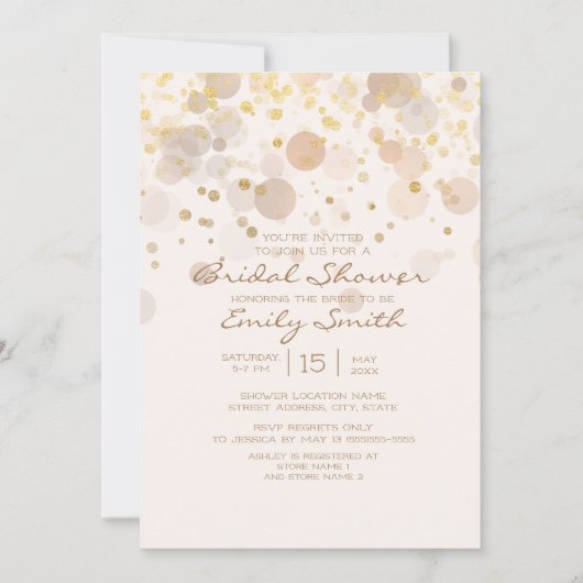 Trendy Gold Bokeh auf Creamy White Brautparty Einladung (Vorderseite)