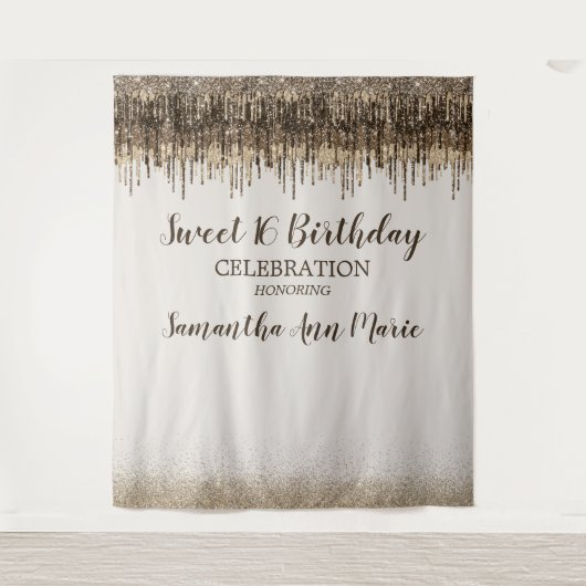 Trendy Gold Brown Glam Tropfen Sweet 16 Birthday Wandteppich (Vorderseite)