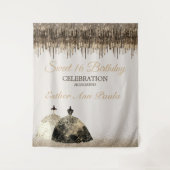 Trendy Gold Brown Tropfens Ballgown Sweet 16 Gebur Wandteppich (Vorderseite)