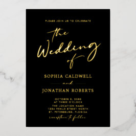Trendy Gold Calligraphy auf Black Wedding Folieneinladung