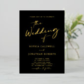 Trendy Gold Calligraphy auf Black Wedding Folieneinladung (Stehend vorne)