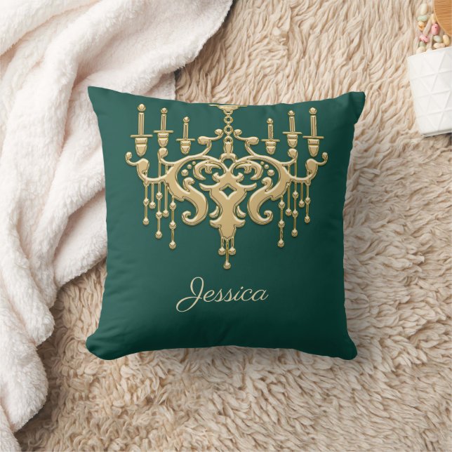 Trendy Gold Chandelier Mit Monogramm Throw Kissen (Decke)