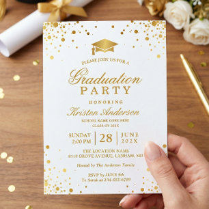 Trendy Gold Confetti Dots Graduation Party Foto Einladung