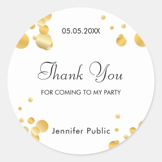 Trendy Gold Confetti Template Danke Script Runder Aufkleber (Vorderseite)