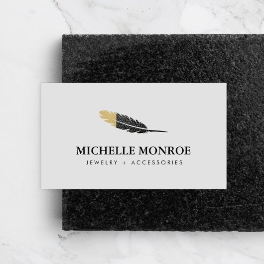 Trendy Gold Dipped Boho Feather Designer Gray Visitenkarte