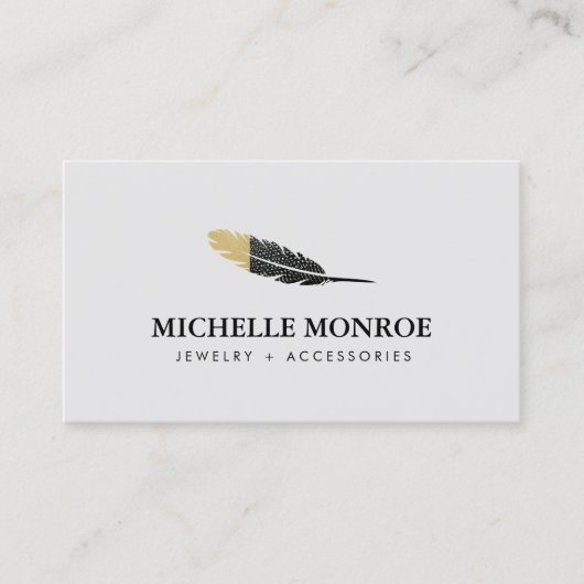 Trendy Gold Dipped Boho Feather Designer Gray Visitenkarte (Vorderseite)
