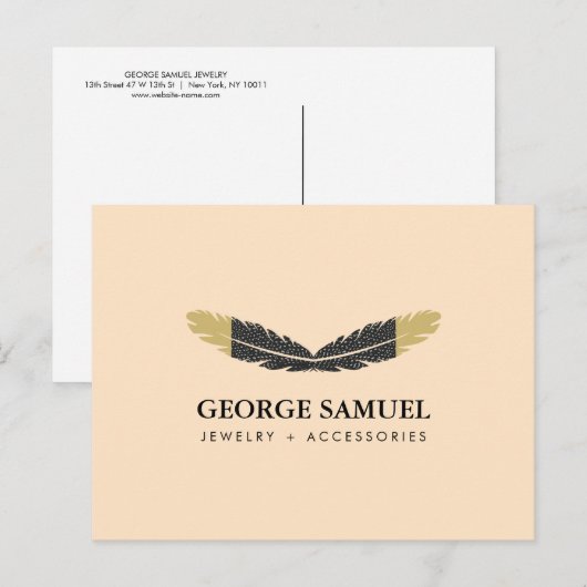 Trendy Gold Dipped Boho Feather Designer Pink  Postkarte (Vorne/Hinten)