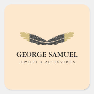 Trendy Gold Dipped Boho Feather Designer Pink  Quadratischer Aufkleber