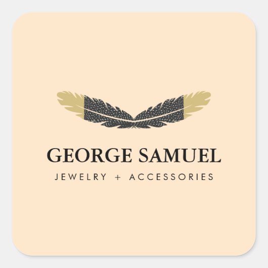 Trendy Gold Dipped Boho Feather Designer Pink  Quadratischer Aufkleber (Vorderseite)